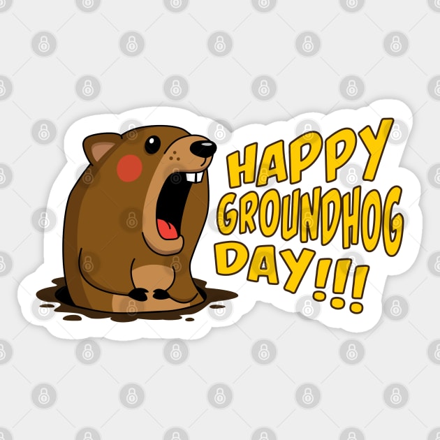 Cute Groundhog Screaming "Happy Groundhog Day!" Holiday Sticker by Elvdant